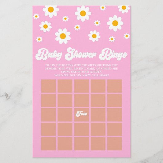 Pink Retro Daisy Bingo Baby Showspiel Briefpapier (Vorderseite)