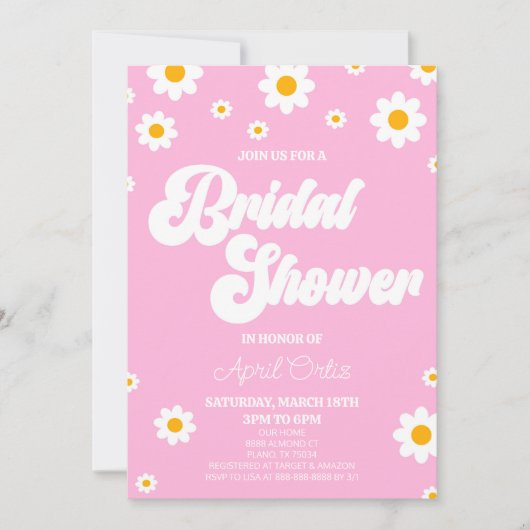 Pink Retro Daisy Flower Bridal Shower Einladung (Vorderseite)