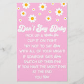 Pink Retro Daisy Say Baby Shower Game Briefpapier (Vorderseite)