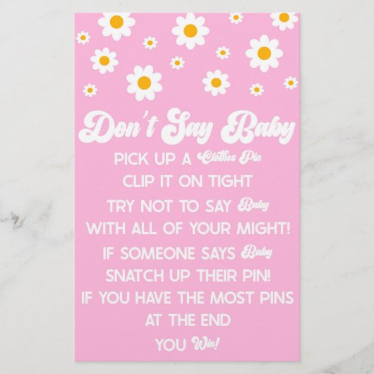 Pink Retro Daisy Say Baby Shower Game Briefpapier (Vorderseite)