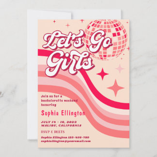 Pink Retro Disco 70's Bachelorette Weekend Einladung