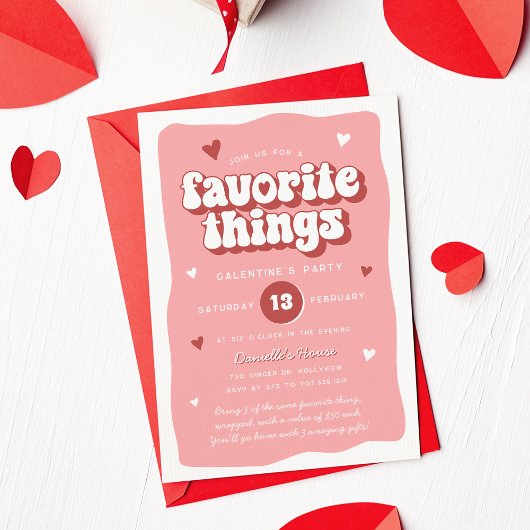 Pink Retro Favorite Things Galentine’s Day Party Einladung