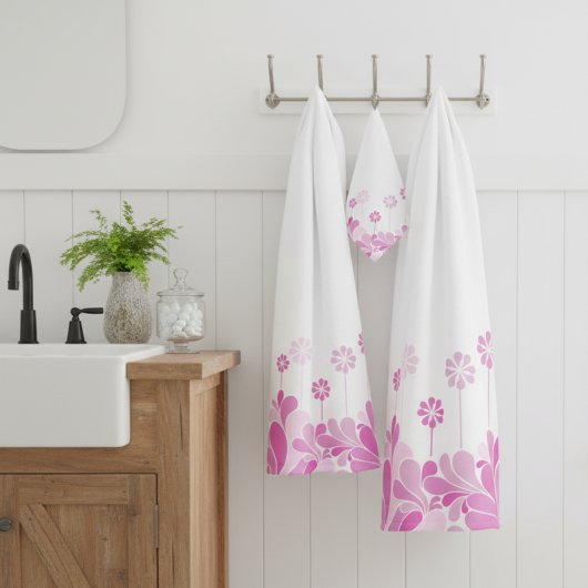 Pink Retro Floral Bloom Badhandtuch Set