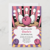 Pink Retro Girls Bowling Birthday Party  Einladung (Vorderseite)