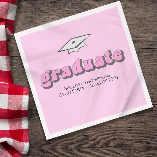 Pink Retro Graduation Party Custom Luncheon Serviette