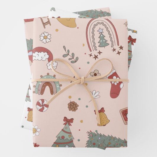 Pink Retro Groovy Car Weihnachtsbaum Geschenkpapier Set (Beispiel)