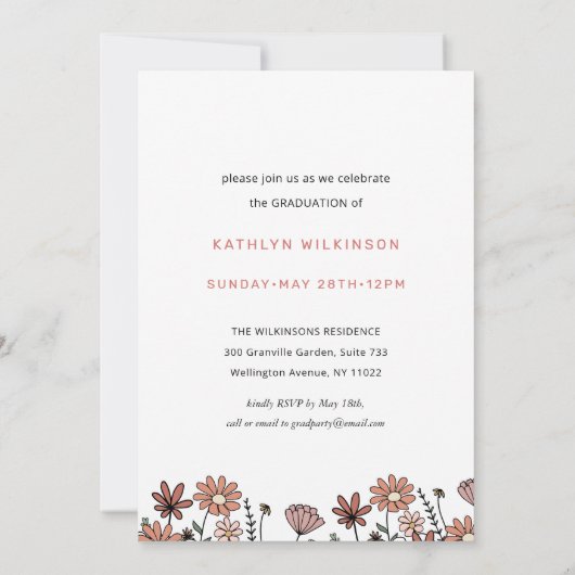 Pink Retro Groovy Fun Script Wildblume Abschluss Einladung (Rückseite)