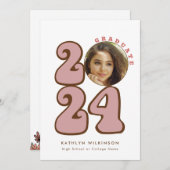 Pink Retro Groovy Fun Script Wildblume Abschluss Einladung (Vorne/Hinten)