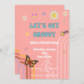 Pink Retro Groovy Geburtstagsparty Einladung (Vorne/Hinten)