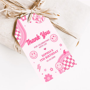 Pink Retro Groovy Geburtstagsparty Feigwarts Tags Geschenkanhänger