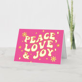 Pink Retro Groovy Peace Love Joy Christmas (Vorderseite)