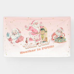 Pink Retro Groovy Santa Claus-Girl Geburtstagspart Banner