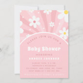 Pink Retro Groovy Sunshine Floral Girl Babydusche Einladung (Vorderseite)
