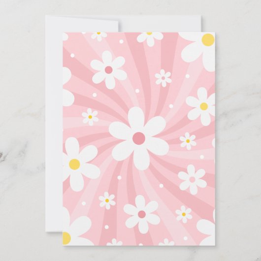 Pink Retro Groovy Sunshine Floral Girl Babydusche Einladung (Rückseite)