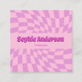 Pink Retro Groovy Wavy Checkered with QR Code      Quadratische Visitenkarte (Vorderseite)