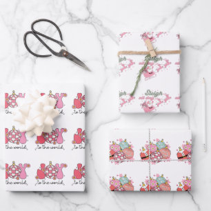 Pink Retro Groovy Weihnachten Geschenkpapier Set