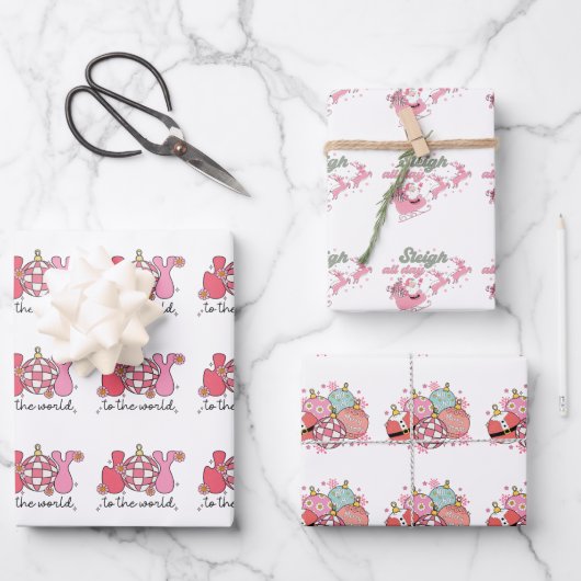 Pink Retro Groovy Weihnachten Geschenkpapier Set (Vorderseite)