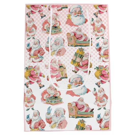 Pink Retro Groovy Weihnachten Mittlere Geschenktüte (Rückseite)