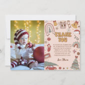 Pink Retro Groovy Weihnachtsbaum Geburtstag Dankeskarte (Vorderseite)