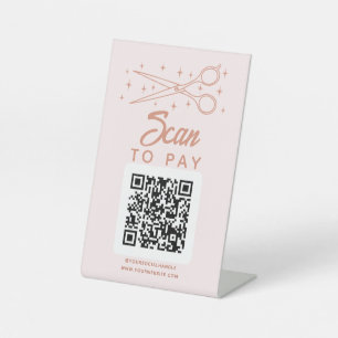 Pink Retro Haarstylist Scan to Pay QR Code Sockelschild