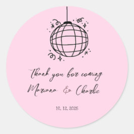 Pink Retro Hand Drawn Disco Ball Illustration  Runder Aufkleber
