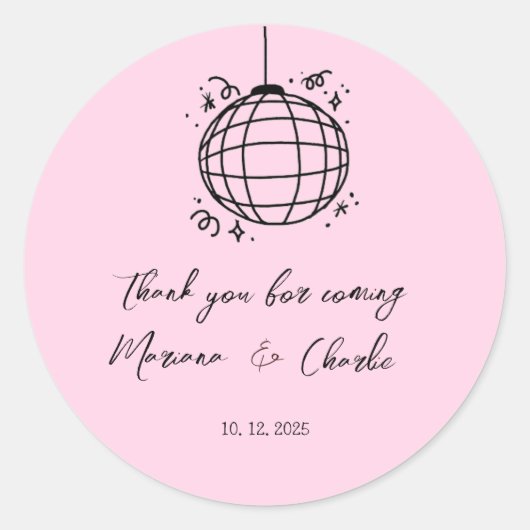 Pink Retro Hand Drawn Disco Ball Illustration  Runder Aufkleber (Vorderseite)