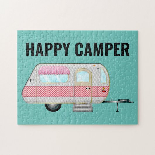 PINK RETRO HAPPY CAMPER JIGSAW PUZZLE (Horizontal)