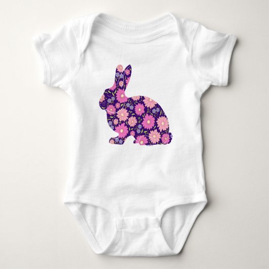 Pink Retro Hasen und Blume Baby Strampler (Vorderseite)