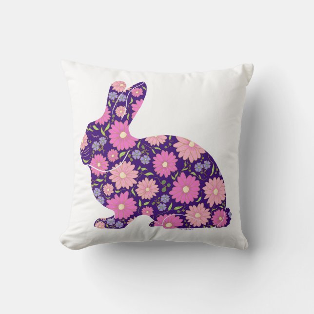 Pink Retro Hasen und Blume Kissen (Vorderseite)