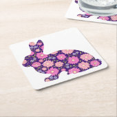 Pink Retro Hasen und Blume Rechteckiger Pappuntersetzer (angewinkelt)
