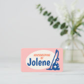 Pink Retro House Reinigungsvakuum Business Card Visitenkarte (Stehend Vorderseite)