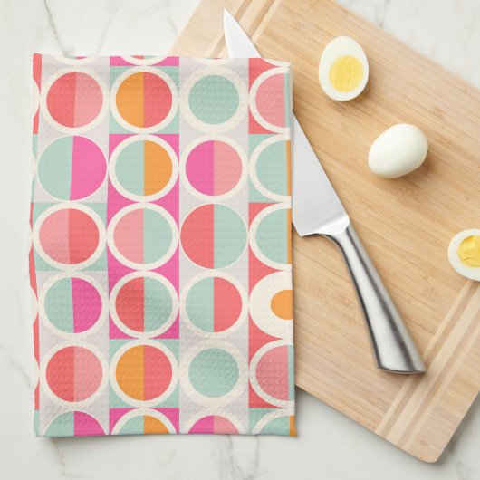 Pink-Retro Kreis-Muster Geschirrtuch (Viertel Falte)