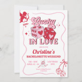 Pink Retro Lucky Liebe Vegas Bachelorette Einladung (Vorderseite)