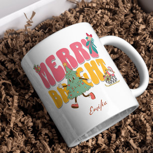 Pink Retro Merry Bright Individuelle Name Weihnach Tasse