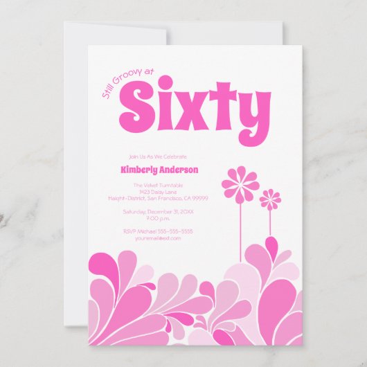 Pink Retro Mid-Century Sixty Birthday Einladung (Vorderseite)