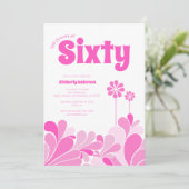 Pink Retro Mid-Century Sixty Birthday Einladung (Stehend Vorderseite)