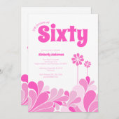 Pink Retro Mid-Century Sixty Birthday Einladung (Vorne/Hinten)