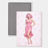Pink Retro Milkshake Pin-Up Girl Strawberry Magnet (Vorderseite/Rückseite)