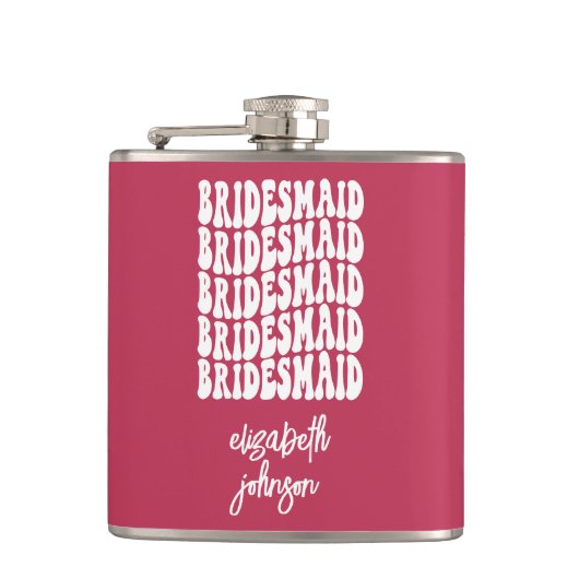 Pink Retro Personalisiert Bachelorette Bridesmaid Flachmann (Vorderseite)