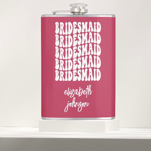 Pink Retro Personalisiert Bachelorette Bridesmaid Flachmann