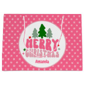 Pink Retro Personalisiert Weihnachten Große Geschenktüte (Vorderseite)