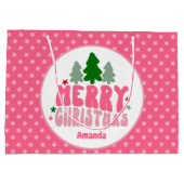 Pink Retro Personalisiert Weihnachten Große Geschenktüte (Rückseite)