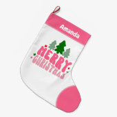 Pink Retro Personalisiert Weihnachten Großer Weihnachtsstrumpf (Vorderansicht (hängend))