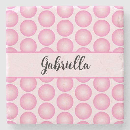 Pink Retro Polka Dockt Personalisierten Skriptname Steinuntersetzer (Vorderseite)
