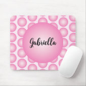 Pink Retro Polka Dot Monogram Script Name Mousepad (Mit Mouse)