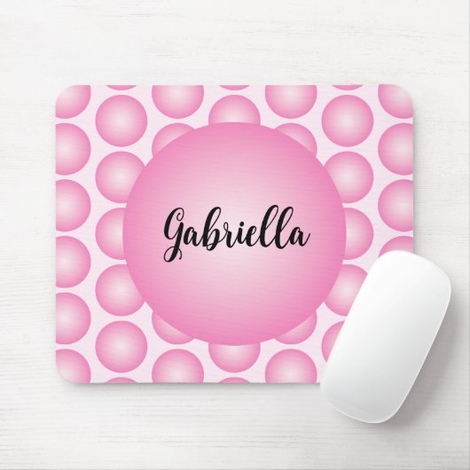 Pink Retro Polka Dot Monogram Script Name Mousepad (Mit Mouse)