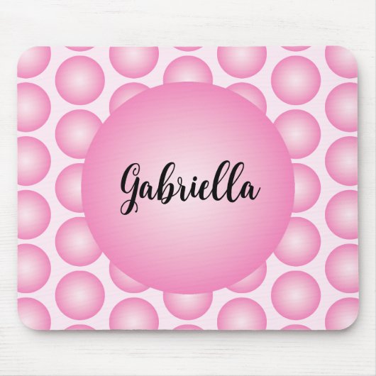 Pink Retro Polka Dot Monogram Script Name Mousepad (Vorne)