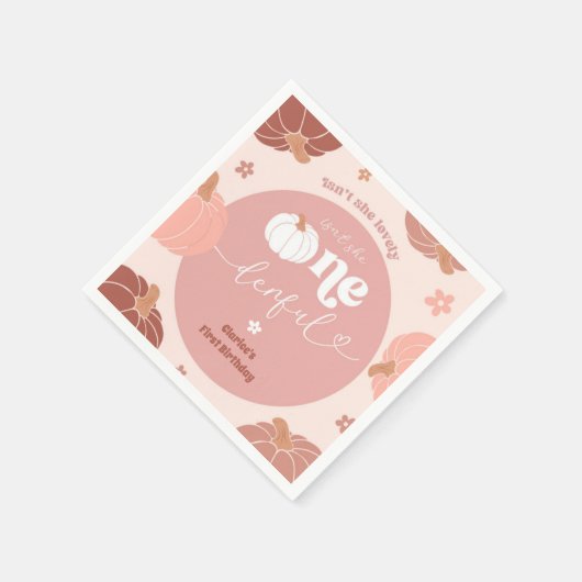 Pink Retro Pumpkin 1st Birthday Paper Napkin Serviette (Ecke)