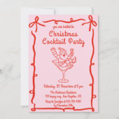 Pink Retro Santa Christmas Cocktail Party Einladung (Vorderseite)