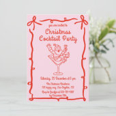 Pink Retro Santa Christmas Cocktail Party Einladung (Stehend Vorderseite)